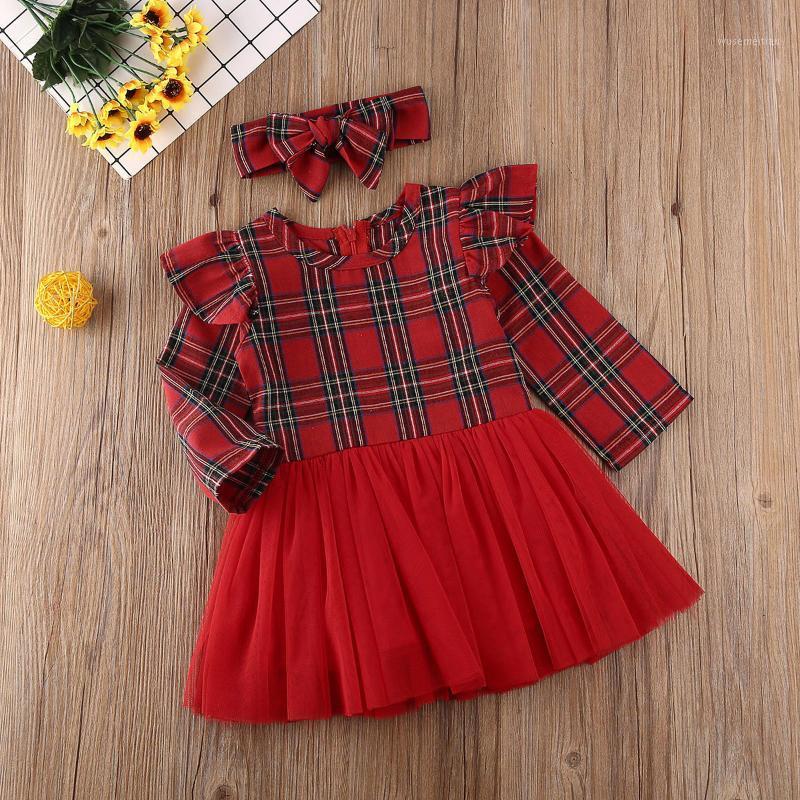 

Dress for Newborns 2020 New Autumn Toddler Baby Girl Plaid Clothes Princess Party Tulle Dress + Headband1, As pic