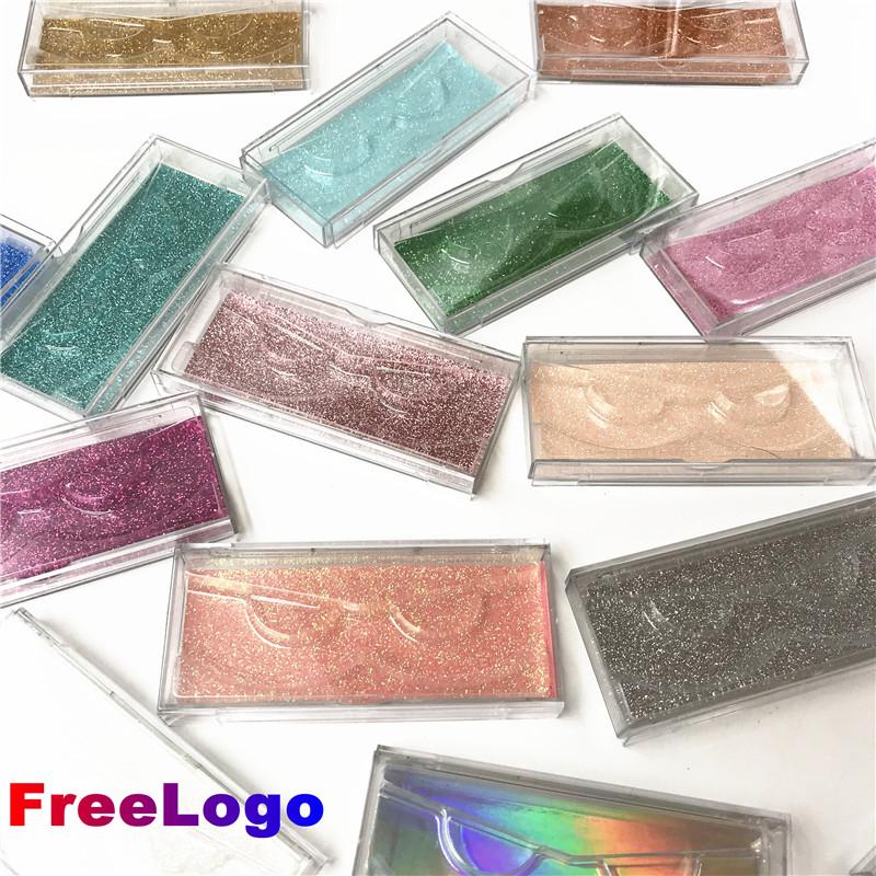 

wholesale lash case eyelash packaging box free logo makeup acrylic sliding plastic case with clear tray holder glitter paper