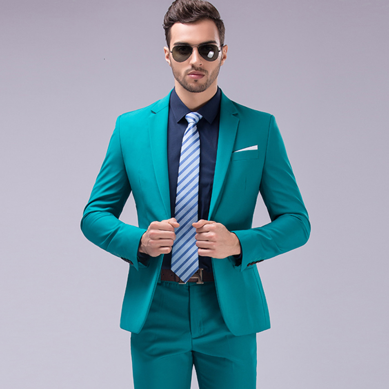 

2021 Blazers Pants Vest Sets New Fashion Groom Wedding Suits / Men' Casual Business 3 Piece Suit Jacket Coat Trousers 8t3h, Peacock blue 2pcs