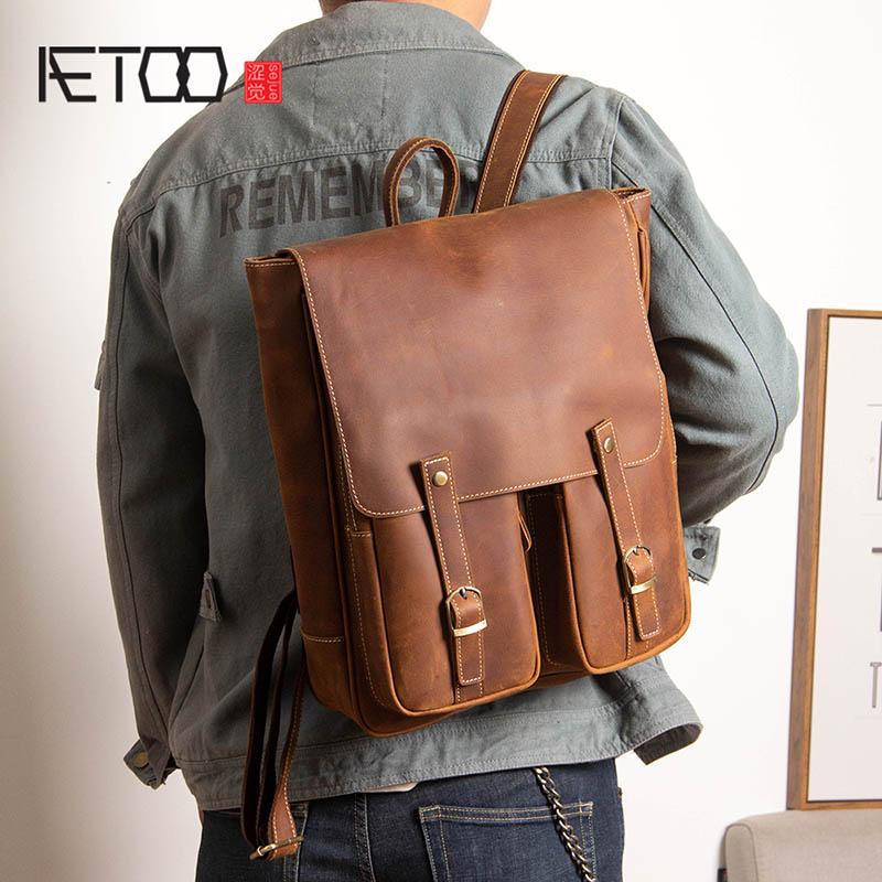 

AETOO Vintage Mad Horse Leather Shoulder Bag, Head Leather Backpack, Casual Travel Sports Backpack, Computer Bag, Deep brown