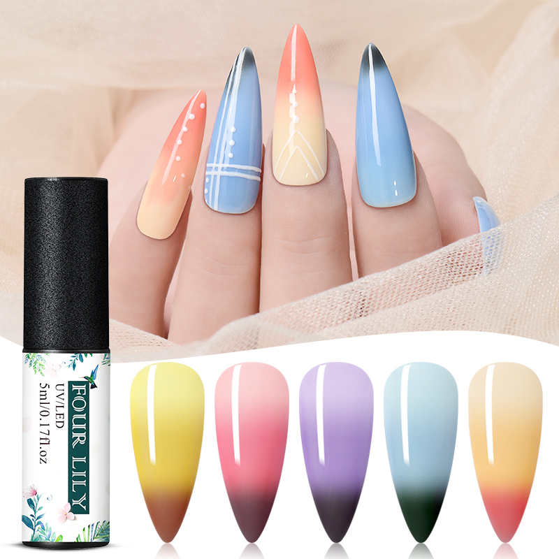 

Four Lily 3-layers Thermal Nail Gel Polish 5ml Temperature Color Changing Soak Off UV LED Gel Varnish Manicure, Fs06861