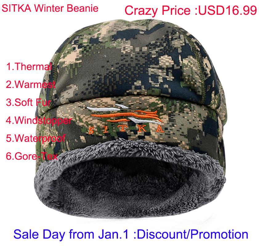 

Discount 2020 Winter Men Sitka Hunting Beanie Camouflage Windstopper Soft Fur Warmest Sitka Hat Man Hunting Cap  Fit All, Huanglv camo