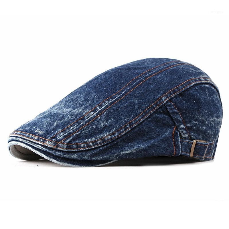

Berets The Spring Summer Solid Color Sboy Caps Men Washed Denim Cotton Flat Peaked Cap Women Painter Beret Hats1, Blue