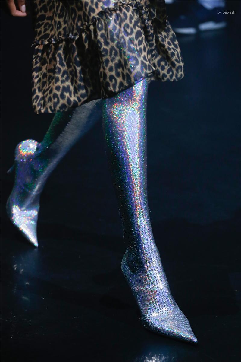 

Luxury Glitter Bling Bling Sequined Fetish Boots Sexy Ladies Dance Shoes Pointed Toe Women Over-the-knee Boots Size EU34-EU431, Gold short