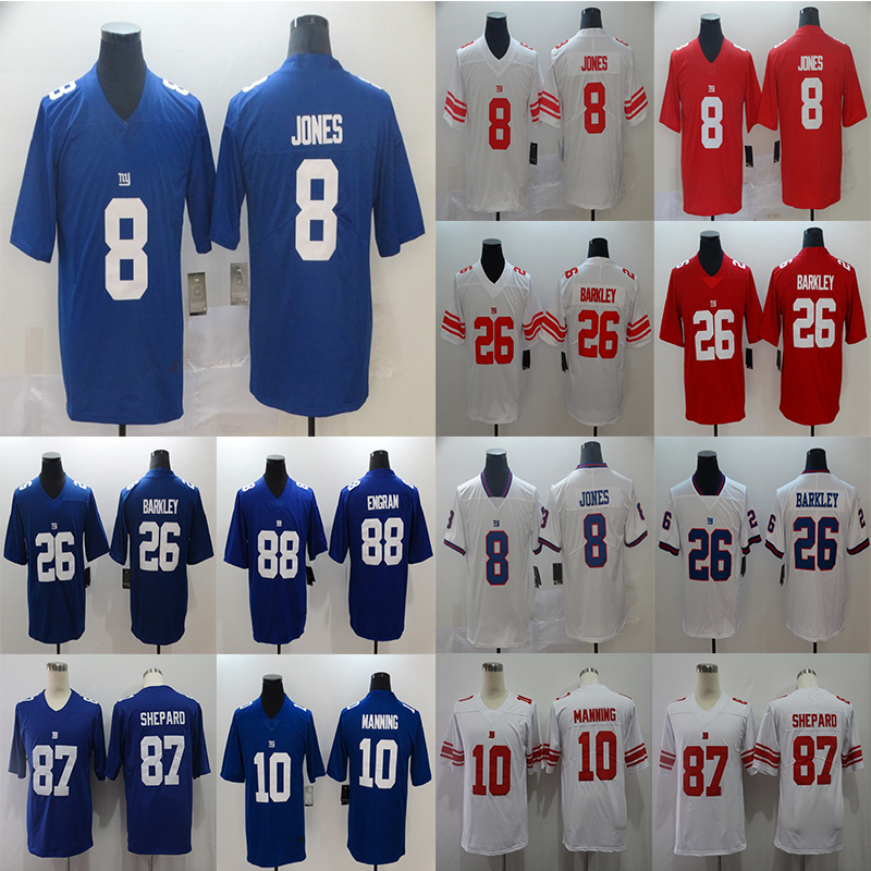 

New York Giants 8 Daniel Jones 26 Saquon Barkley 88 Evan Engram 87 Sterling Shepard Football Limited Jersey, White