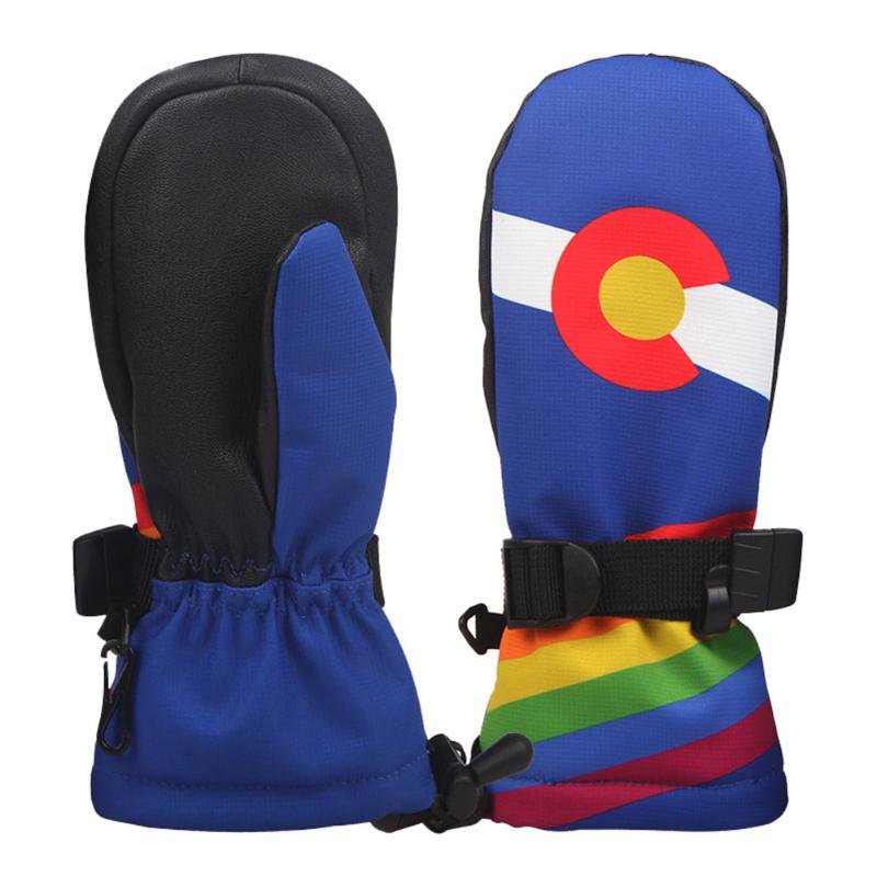 

Children Adjustable Ski Gloves Insulated Windproof Winter Snowboard Full Finger Warm Thickened Anti Slip Snow Sports Waterproof, Rose red