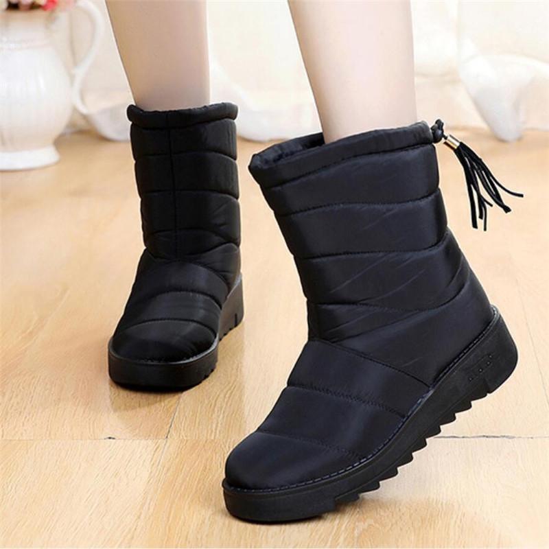 

Winter Waterproof Snow Boots WomenTassel Half Bootee Woman 2020 Warm Plush Shoes Lady Female Comfort Boots Plus Size 43 Botas, Black