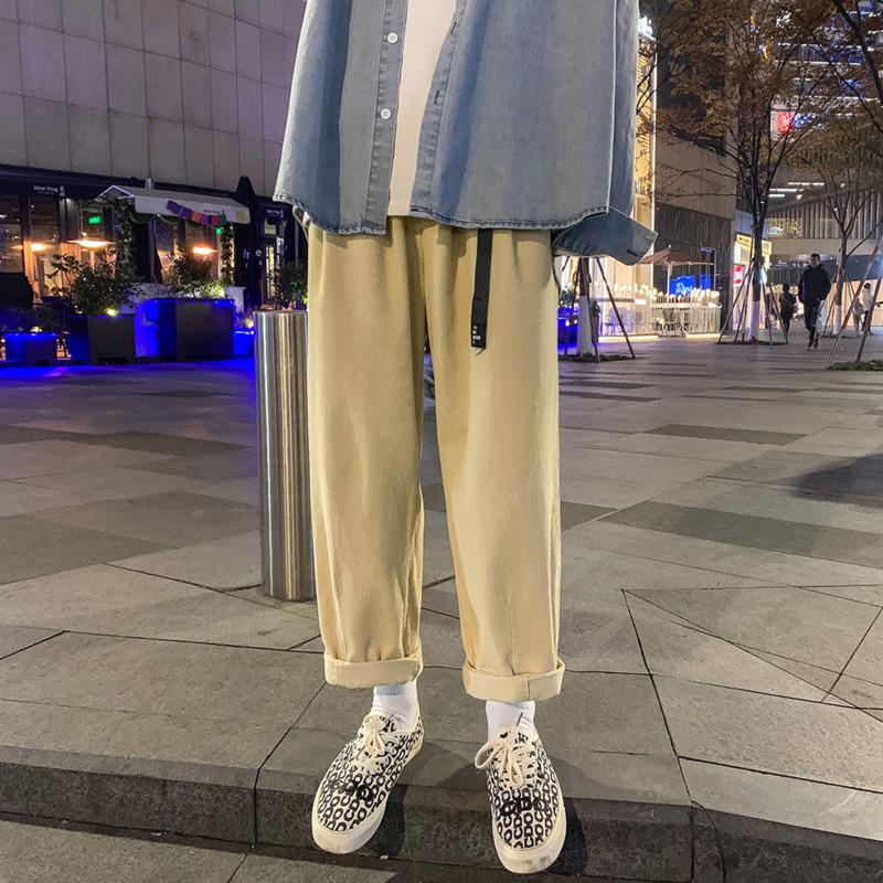 

Spring Belt Corduroy Pants Men's Fashion Retro Casual Pants Men Streetear Korean Loose Straight Wide Leg Mens Trousers, Blue