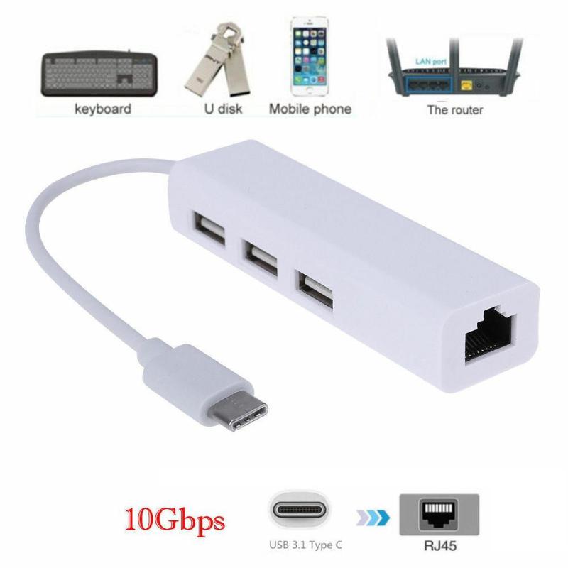 

USB-C USB 3.1 Type C to USB RJ45 Ethernet Lan Adapter Hub Cable RJ45 Network Cable Port to Type-C Adapter for PC