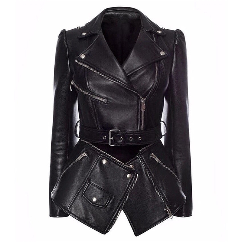 

HIGH QUALITY Newest Fashion Runway Designer Jacket Women' Lower Edge Detachable Zippers Faux Leather Jacket Coat 210201