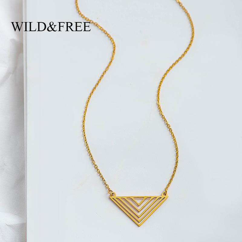 

Wild&Free Statement Stainless Steel Necklace For Women Gold Triangle Pendant Necklace Elegant Chokers Necklaces Jewelry Gift