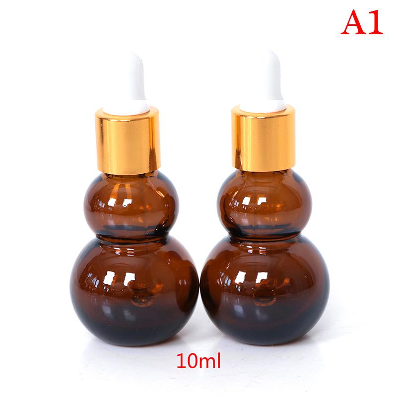 

2Pcs 10ml Essential Oil Bottle Brown Gourd Shape Glass Dropper Container Lady Cosmetic Empty Jar Refillable Empty Dropper Bottle