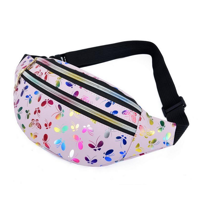

2020 Printed Waist Bag Women Fanny Pack Colorful Girls Bum Bag Travel Kids Cartoon Belt`s Festival Mobile Phone Pouch Purse, Black