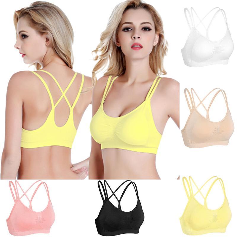 

Women Sling Beautiful Back Cross Stretch Sport Bra Padded Fitness Tank Tops Workout Gym Yoga Vest 2020 sexy sport underwear, Yellow