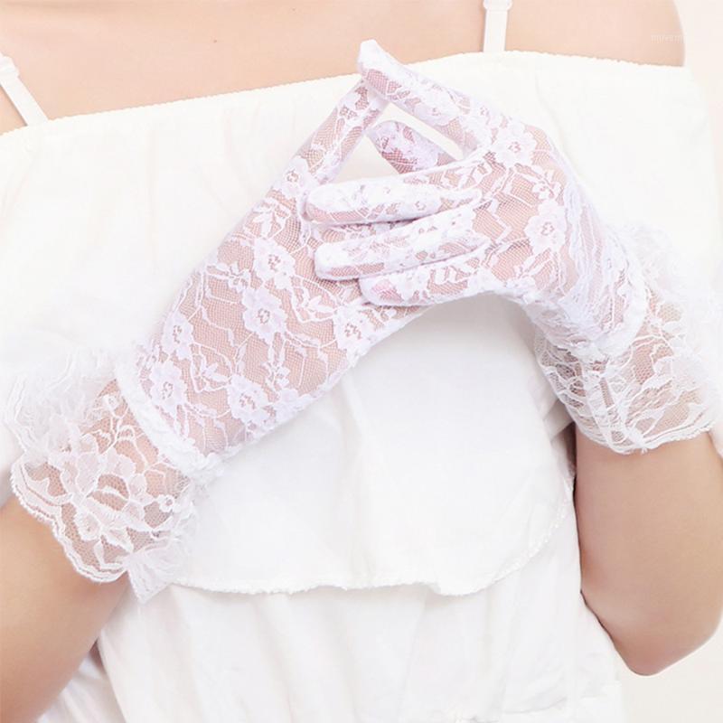 

Black Lace Gloves Short Breathable Riding Driving Sunscreen Gloves Female Bride1