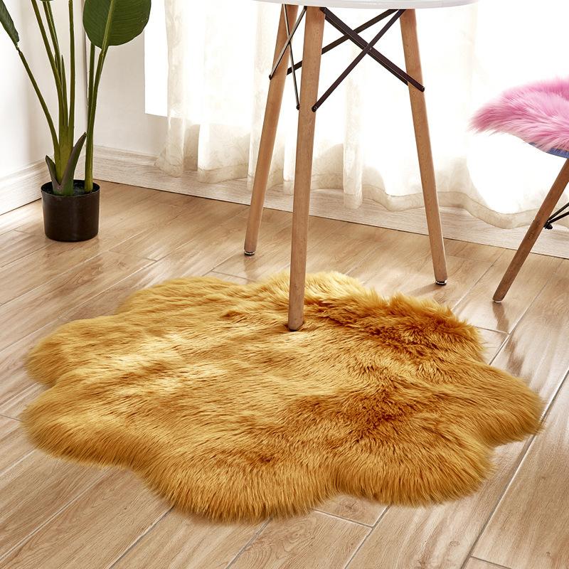 

Hairy Artificial Sheepskin Fur Fluffy 90cm Flower Shape Faux Carpet Kids Room Long Plush Rugs for Bedroom Shaggy Area Rug, Color7