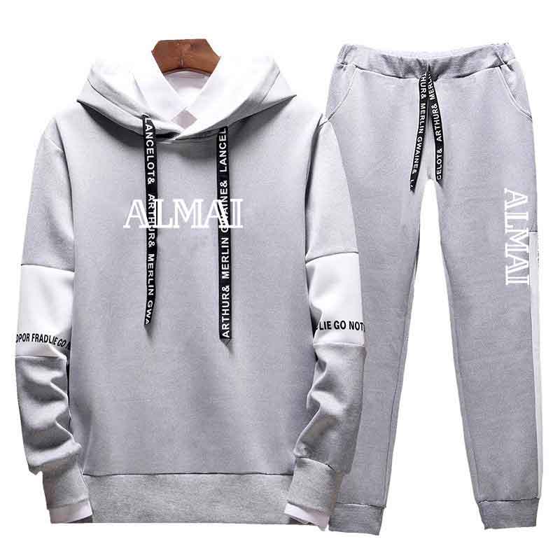 

mens tracksuit fashion stylish hoodies pants 2 piece sets solid color stylist outfit suits men slim tracksuits for mens 6 style, Gray