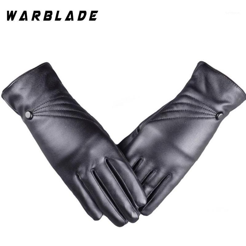 

WarBLade Women Warm Thick Winter Gloves Leather Elegant Girls Brand Mittens Free Size With Fur Female Gloves 20201, Blue;gray