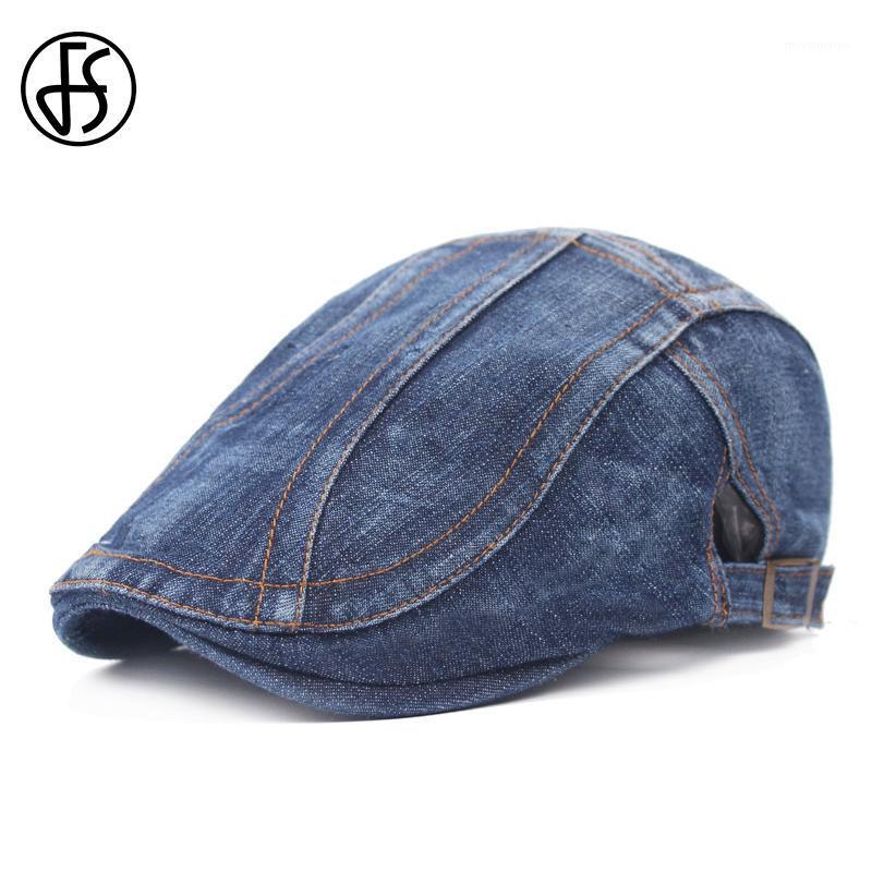

FS 2020 New Trendy Denim Flat Caps Summer Berets Cap For Women Men Adjustable Blue Navy Ivy Newsboy Beret Homme1, Navy beret 1