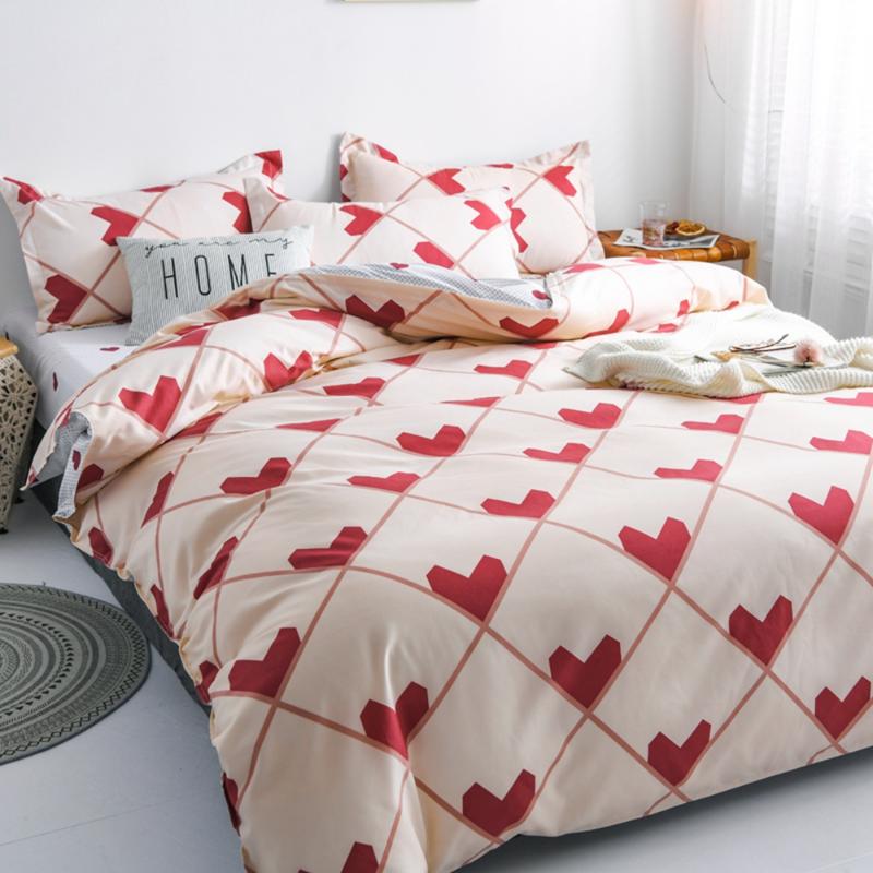 

Red Love Heart Bedding Set duvet cover lover bed linen single queen king size bed cover, Color as picture