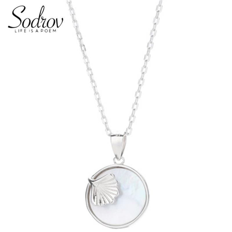 

Sodrov 925 Sterling Silver Necklace Pendant For Women Japanese Pearl Shell Ginkgo Round 925 Jewelry Pendant Silver Necklae