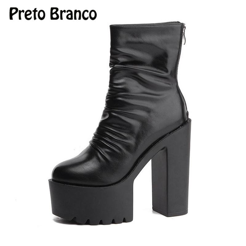

PRETO BRANCO Autumn and Winter 2020 New Slim Super Beauty Boots Thick Heel Waterproof Platform High Heel Short Boots Women, White