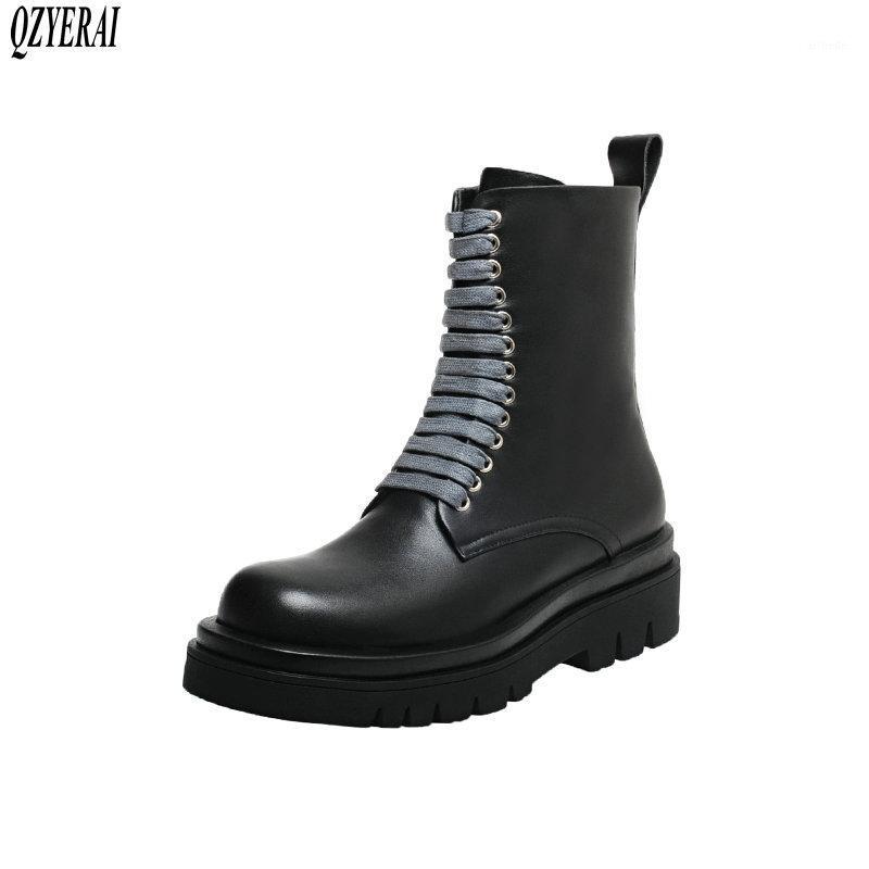 

New winter Genuine leather Women boots Motorcycle boots Female bottom of the thick warm cowhide Women shoes1, Black