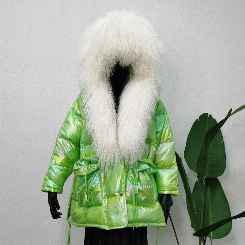 

2020 Winter Women's Down Jacket Female real Large Fur Collar Midi Long Parkas Korean Fashion white duck dwon Coats waterproof, Blue