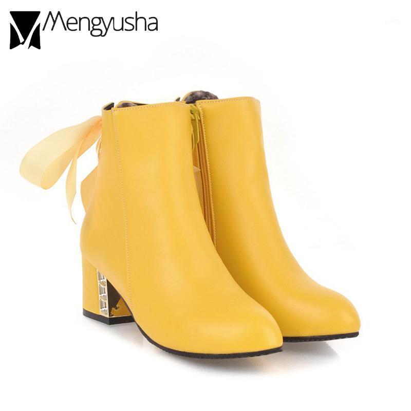 

Lace Butterfly-knot chunky boot high heels fashion shoes metal thick heel decoration ankle botas plus size 43 woman1, Black