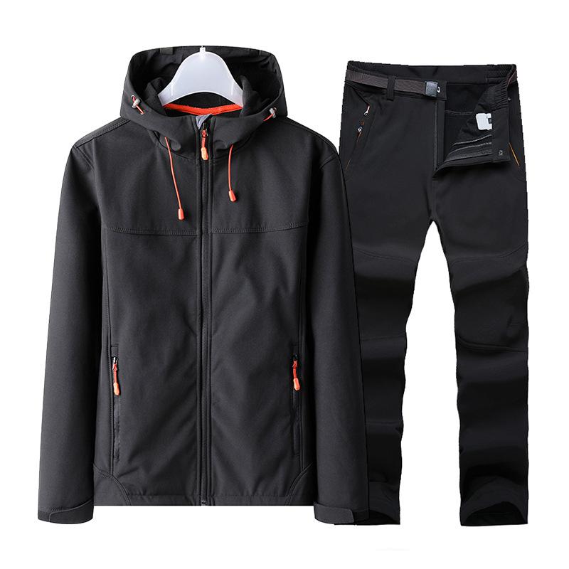 

Soft shell Jacket + Pants Men's Ski suit outdoor Hiking raincoat fleece Thermal Softshell Parka waterproof mountaineering suit, Picture product