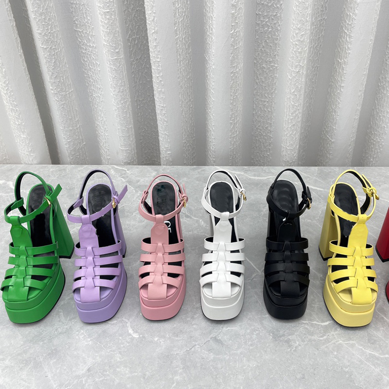 

Sandals Tp quality Real leather sandals La Medusa Juno platform calf Leathe heeled womens Dress shoes Luxury Designers ankle strap side buckle block square toe, Red