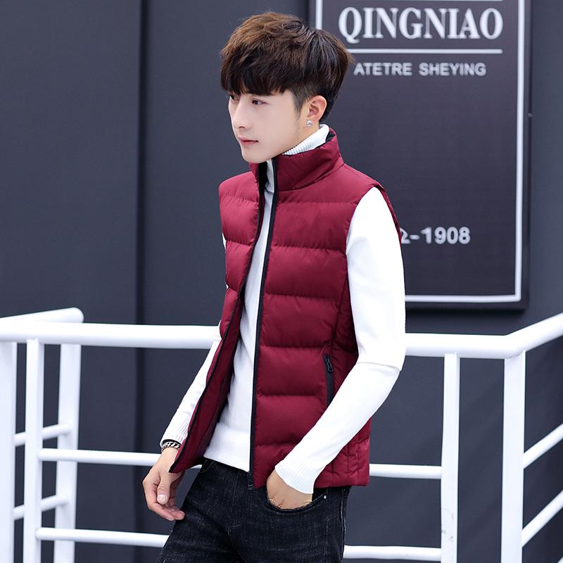 

Stand collar Vest Cotton Jacket Solid Color Sleeveless Down Waistcoat Jacket Male Casual Vest Coat Plus Size Fashion youth wear, Blue