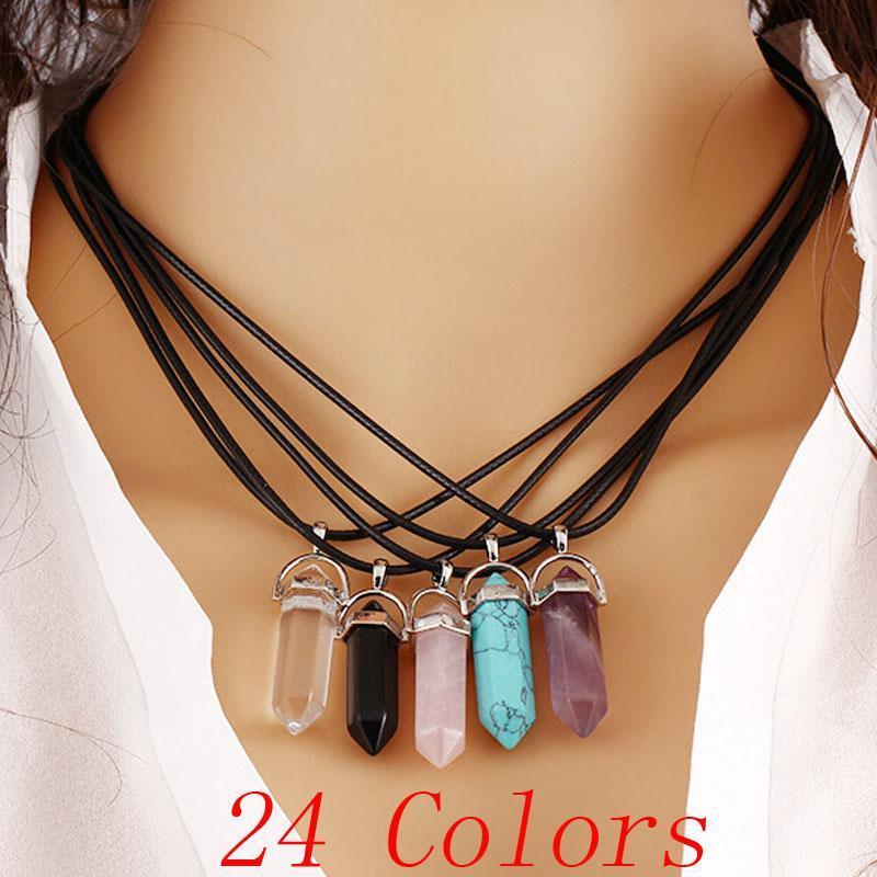

Necklace Gold Chain Silver Stainless Steel Jewelry Stone Pendants Statement Chokers Necklaces Rose Quartz Healing Crystals Necklaces