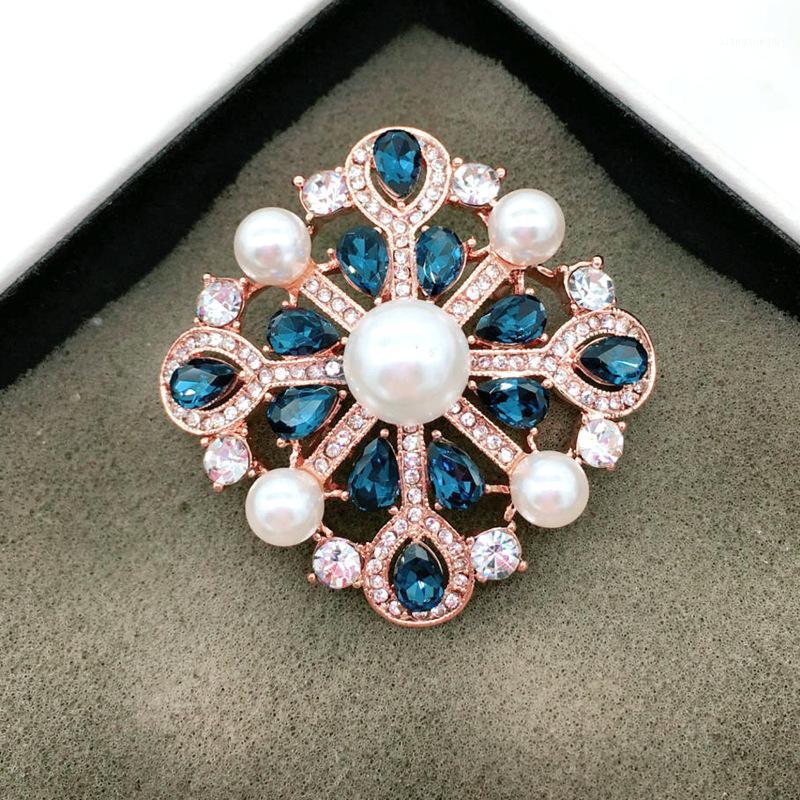 

Pins, Brooches 2022 Blue Crystal Brooch From Swarovskis Temperament Pearl Corsage For Women And Female, Gray
