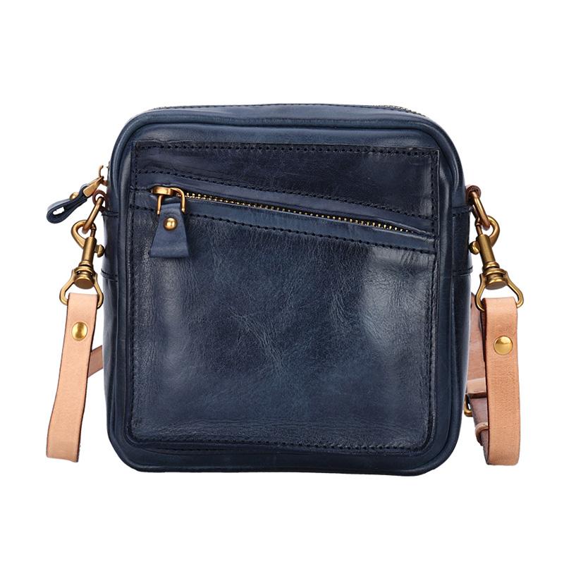 

Women's bag original handmade cowhide retro simple lightweight small square bag literary niche shoulder messenger, Blue