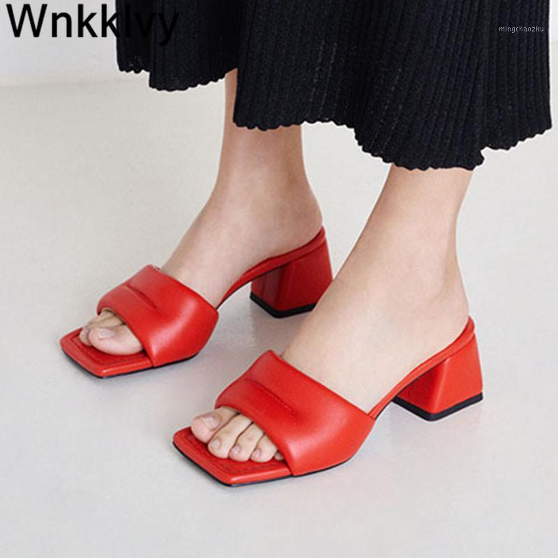 

New Summer Beach Slippers Woman open toe Flipflops Lazy Chunky high heels Casual Shoes Outdoor wear comformtable sandals 20201, Red