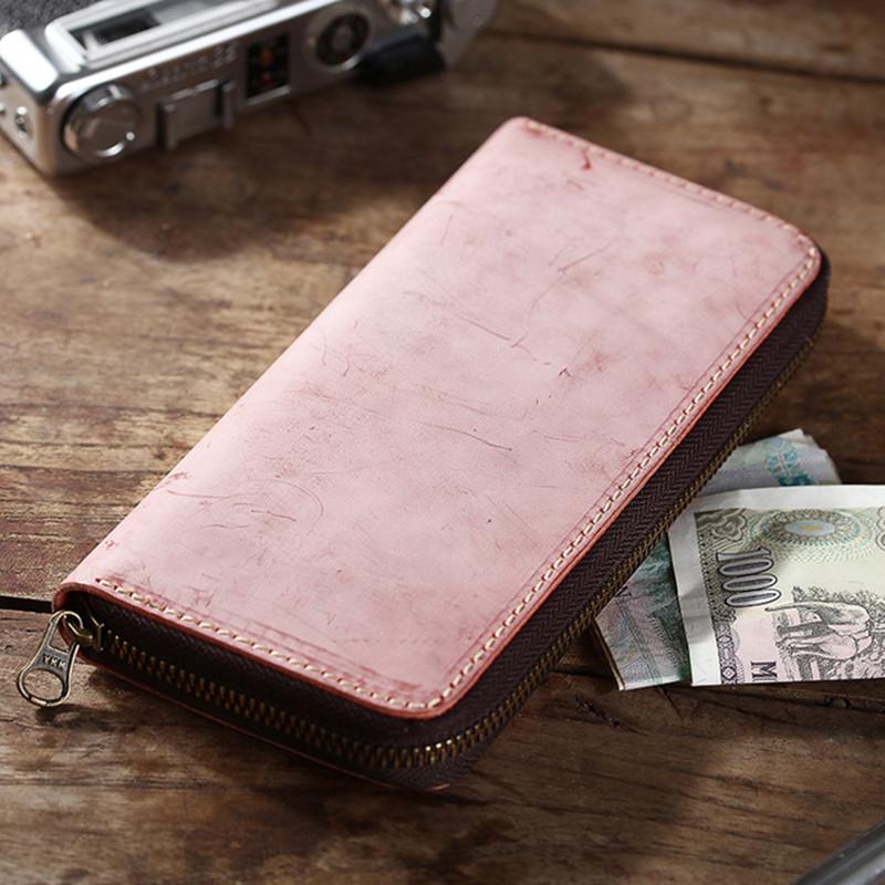 

Handmade Women Cow Leather PINK Wallets Purses Men Clutch Vegetable Tanned Leather Hand Dyeing Wallet, Blue