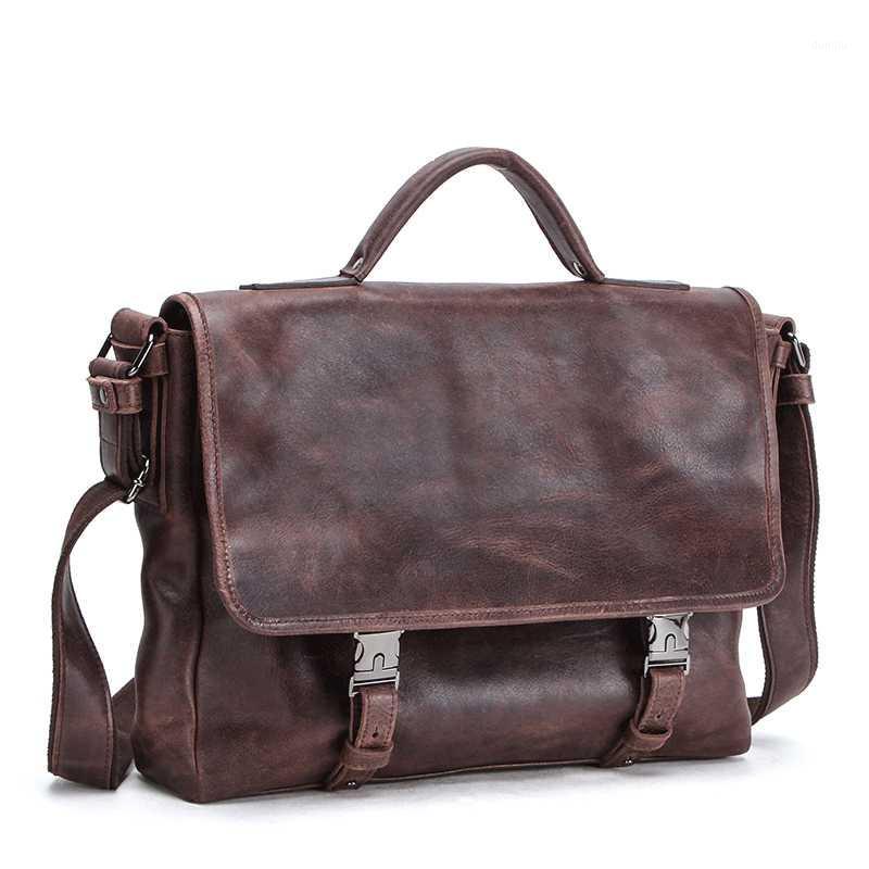 

Men's Briefcases Casual Men Hand Bags Genuine Leather Male Business Laptop High Quality Messenger Bag Tote Handbags Bandolera1, Coffee