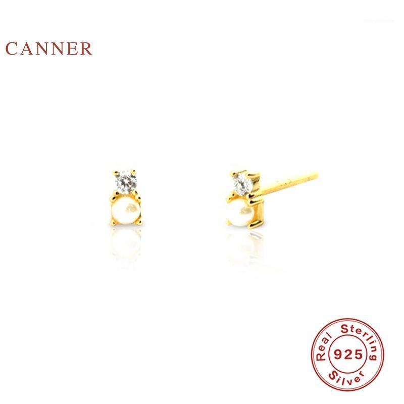 

CANNER Ins Minimalist Mini Pearl Earrings For Women Real 925 Sterling Silver Piercing Stud Earrings Fine Jewelry Pendientes1