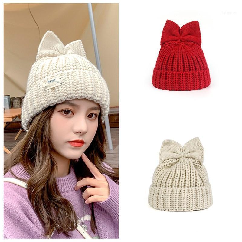 

Bowknot Beanies Hat Cute Western Style Korean Girl Women Warm Woolen Haft Hat ladies Casual Knitted 20201, 01