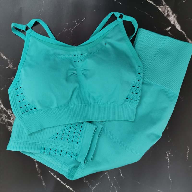 

2PCS Sexy Sports Suits Seamless Yoga Set Women Fitness Clothing Sportswear Woman Gym Leggings Padded Push-up Strappy Sports Bra, Blue bra