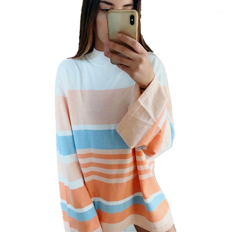 

Flare Sleeve T-shirts Ladies Loose Casual Pullover Tops Women T shirt Women Clothes Autumn Fashion Turtleneck Striped Print1, Mlt-zc3489-sb