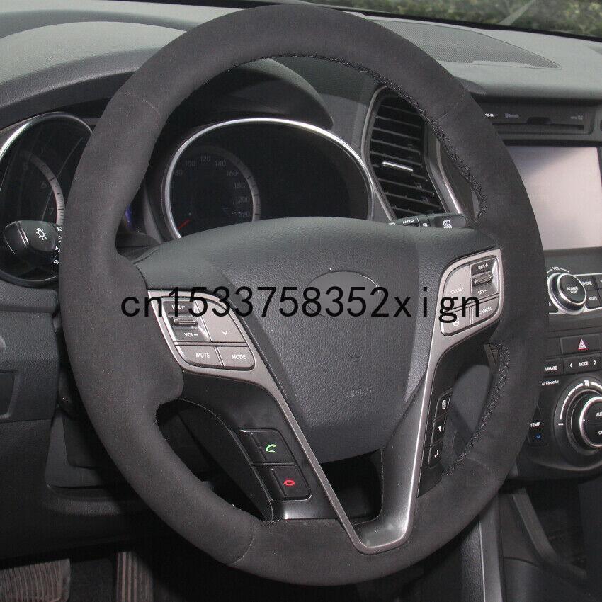 

DIY Custom Made Anti Slip Black Suede Car Steering Wheel Cover For Hyundai Santa Fe 2013-2015 ix45 anti-slip design car accessories