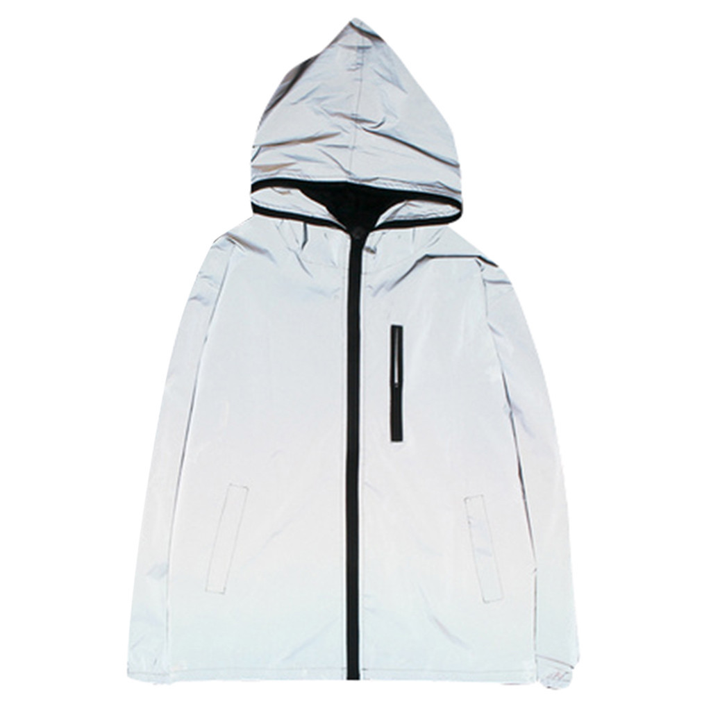 

Reflective Jacket Men Women Windbreaker Jackets Hooded Streetwear Coat Windbreaker Jackets Shiny Hip-hop Streetwear, Gray