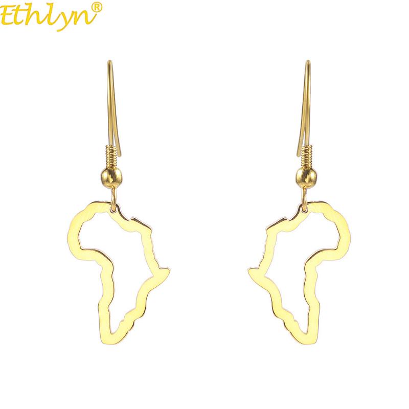 

Ethlyn Titanium Steel Hook Hollow Earrings Minimalist Style Maiden Temperament Africa Map Dangle Earring E206