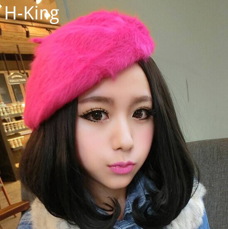 

H-King France Beret Hat Painter Flat Cap Women Vintage fur Berets Hat Solid Color Bonnet Cap Casquette Female Warm Winter, White