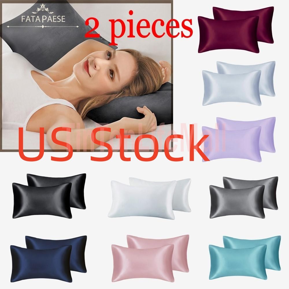 

US Stock!!! FATAPAESE Silk Satin Pillow Case for Hair Skin Soft Breathable Smooth Both Sided Silky Covers with Envelope Closure King Queen Standard Size 2pcs HK0001, Usa queen(20x30 inch)