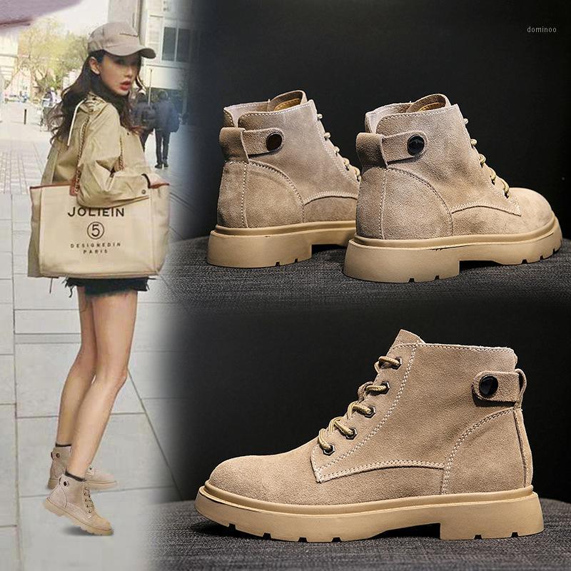 

Women Army Combat Ankle Boots Woman Shoes Gothic Casual Lace Up Nubuck Motorcycle Leather Boots Fashion Botas Mujer1, Beige no plush