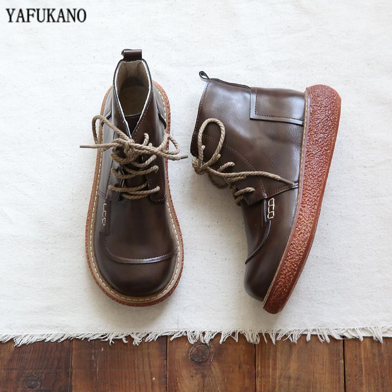 

Literary Retro Lace-Up Thick-Soled Big Head Doll Shoes Japanese Casual Short Boots Harajuku Boots Mori Women Ankle, Beige single