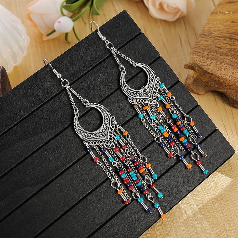 

Women's Boho Beaded Earrings Tassel Earrings Water Drop Silver Color Gypsy Jewelry Oorbellen Wholesale1
